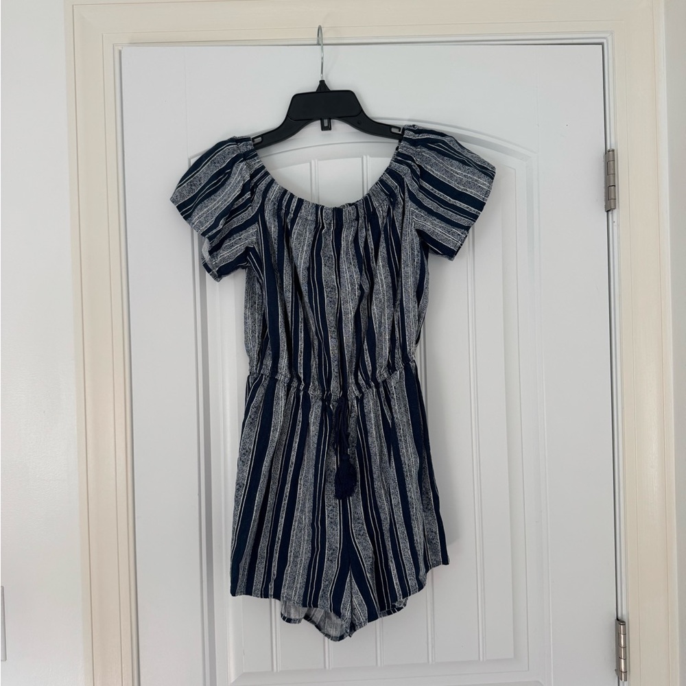 Blue and White Striped Romper